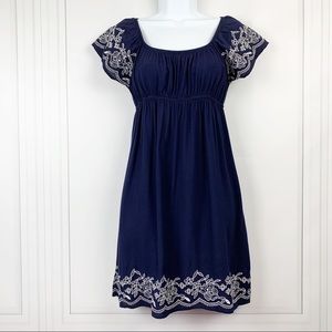 ONE CLOTHING Navy Blue Embroidered Summer Dress M